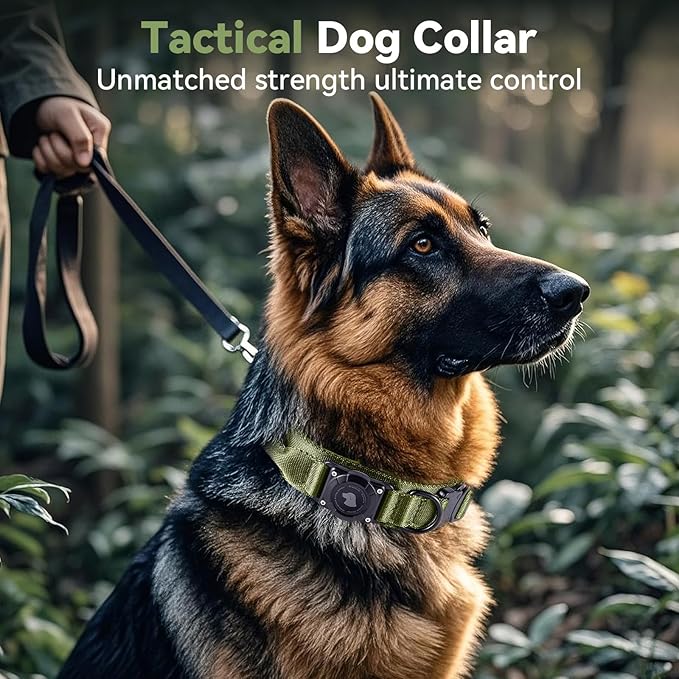2025 Upgrade Waterproof AirTag Dog Collar, Military Tactical Dog Collar with AirTag Holder, Comfortable Control Handle and Metal Buckle, GPS Dog Collar Holder for Medium to Large Dogs (ArmyGreen, M)