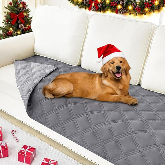 Smiry Waterproof Dog Bed Cover Blanket 30x70, Soft Reversible Pet Blanket, Washable Leakproof Cats Dogs Couch Cover for Sofa, Couch, Furniture, Lattice, Grey/Light Grey