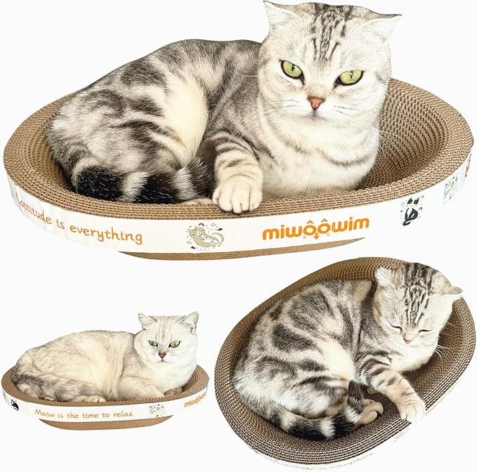 3PCS 2 Cat Scratcher Bowl +1 Corrugated Scratch Pad with Box,Oval Shape Cat Scratcher Cardboard Bed, Scratching Lounge Bed, Cute Round Scratcher for Indoor Cats