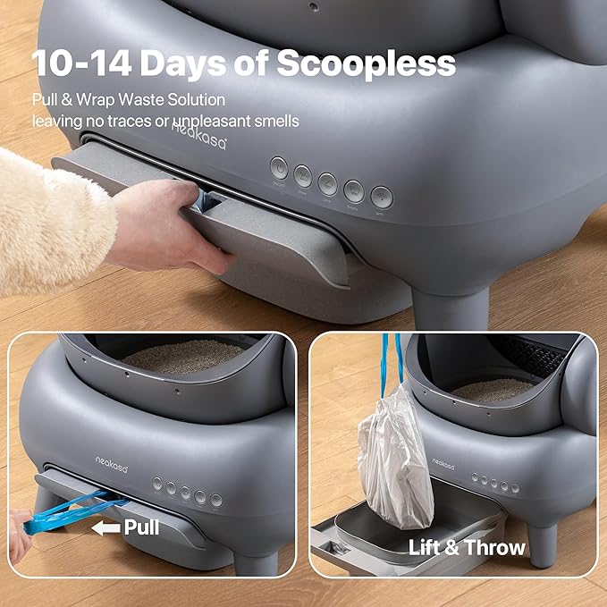 Neakasa M1 Plus Bundle Open-Top Self-Cleaning Cat Litter Box with APP Control, Includes 4 Rolls (60pcs) Refill Waste Bags, 2 Extra Rolls Added (Plus Version)