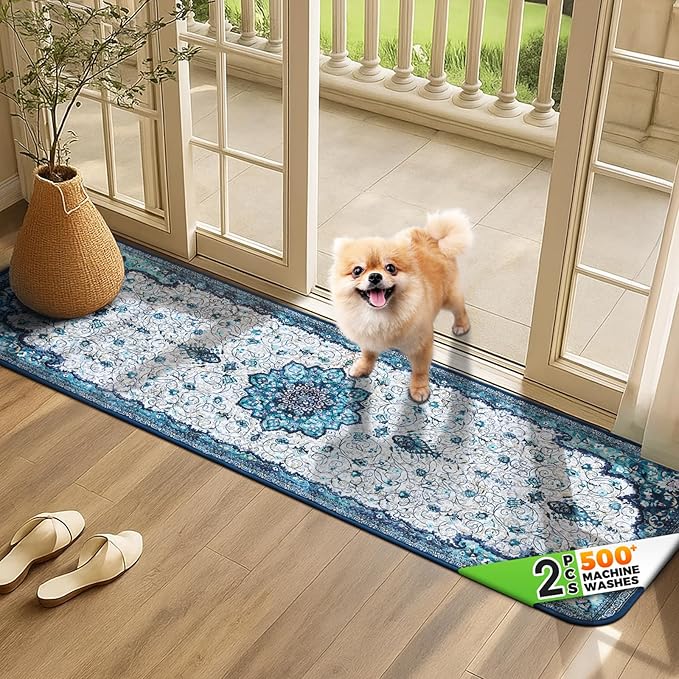 Hompet 2 Pack Super Absorbent Dog Door Mat for Muddy Paws, Washable Pee Pads for Dogs, Reusable Puppy Training Pads, Quick Dry Non-Slip Pet Entryway Rug, Leak-Proof Potty Pad for Indoor Floors 18x54