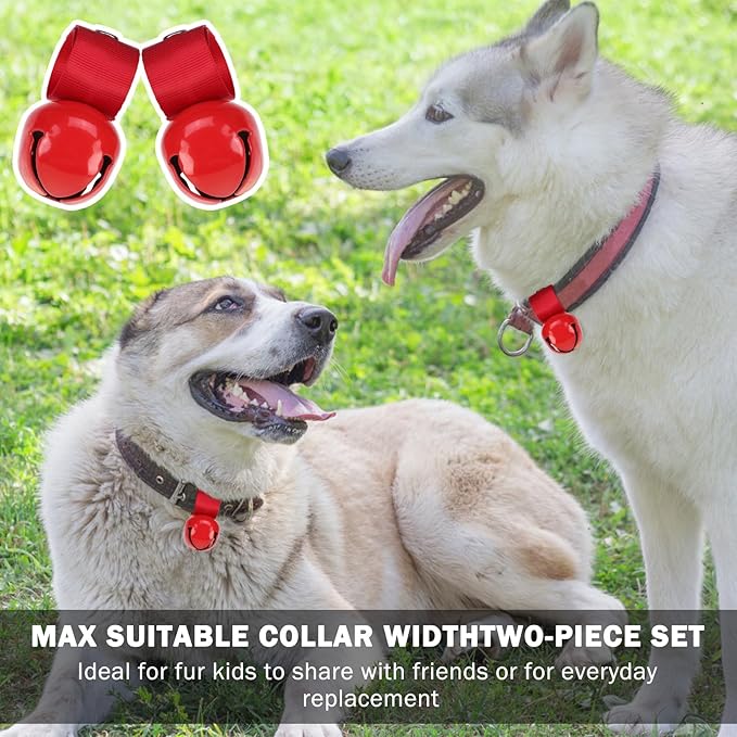 SCENEREAL Large Dog Collar Bell, 2 Pack Dog Bell for Collar, Noise Maker Extra Loud Anti-Theft Bell for Training, Hiking, Walking, Hunting, Pet Tracker, Save Birds & Wildlife, Red x 2, L