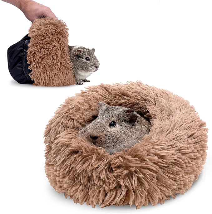 Paw Inspired Furr-O Burrowing Pet Bed with Zip-On Spandex and Fleece Bottoms for Guinea Pigs and Other Small Animals, Cozy Carrier, Hideout Enrichment Toy, Cage Accessories (Beige)