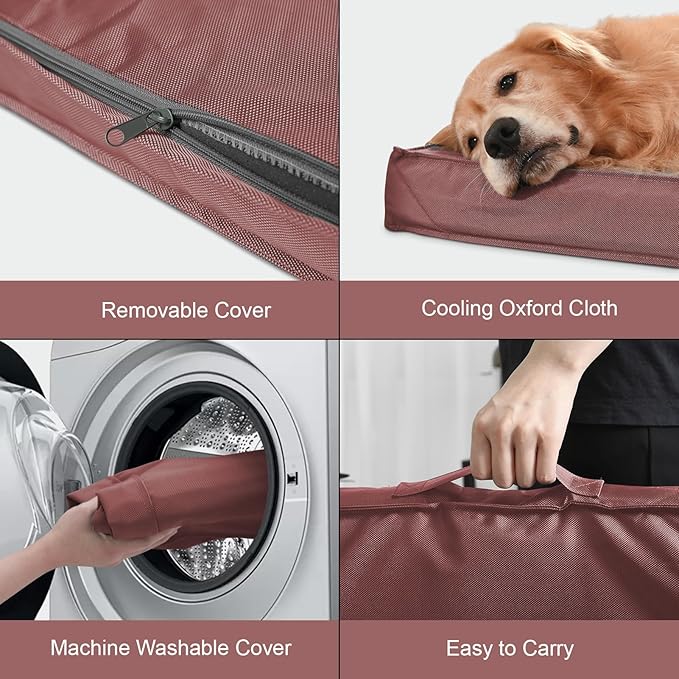 Outdoor Dog Bed for Medium Dogs, Waterproof Dog Crate Mat Orthopedic Egg Crate Foam Pet Bed with Washable Removable Oxford Cover, Pink