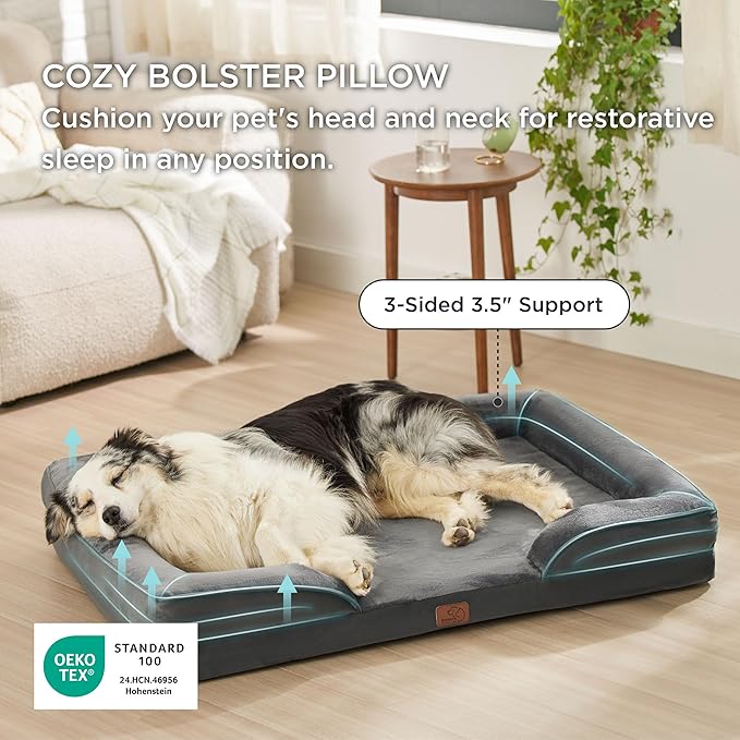 Bedsure Orthopedic Dog Bed for Extra Large Dogs - XL Plus Waterproof Dog Sofa Beds, Supportive Foam Pet Couch Bed with Removable Washable Cover, Waterproof Lining and Nonskid Bottom, Dark Grey