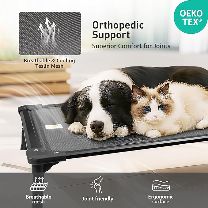 Sytopia 42'' Outdoor Elevated Dog Bed for Large Dogs, Chew-Proof Pet Camping Raised Cot with Breathable Mesh - Durable Frame, Cooling Hammock Bed, Non-Slip Feet, Waterproof, Easy Clean