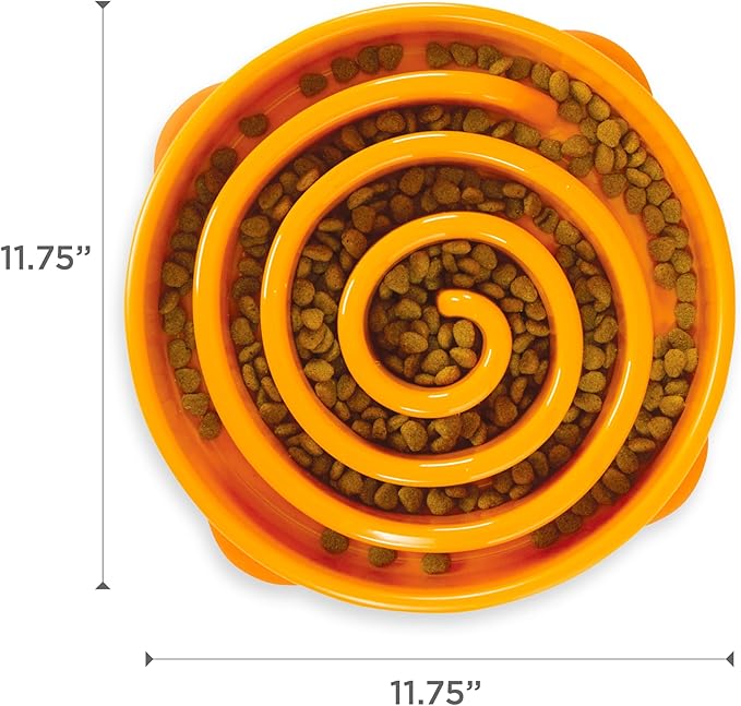 Outward Hound Large Slow Feeder Bowl, Puzzle Maze for Fast Eaters, Medium to Large Dogs, Helps Prevent Bloat & Aid Digestion, Holds 4 Cups Wet or Dry Food, Non-Slip, Made Without BPA, Orange