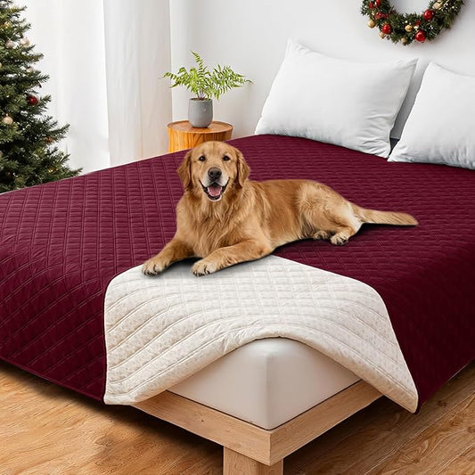 Waterproof Dog Bed Cover, Non-Slip Dog Blanket for Couch, Couch Covers for Dogs Washable, Pet Blanket for Furniture, Pet Bed Mat for Sofa, Car, Pet Supplies Christmas (82x102 Inch, Burgundy)