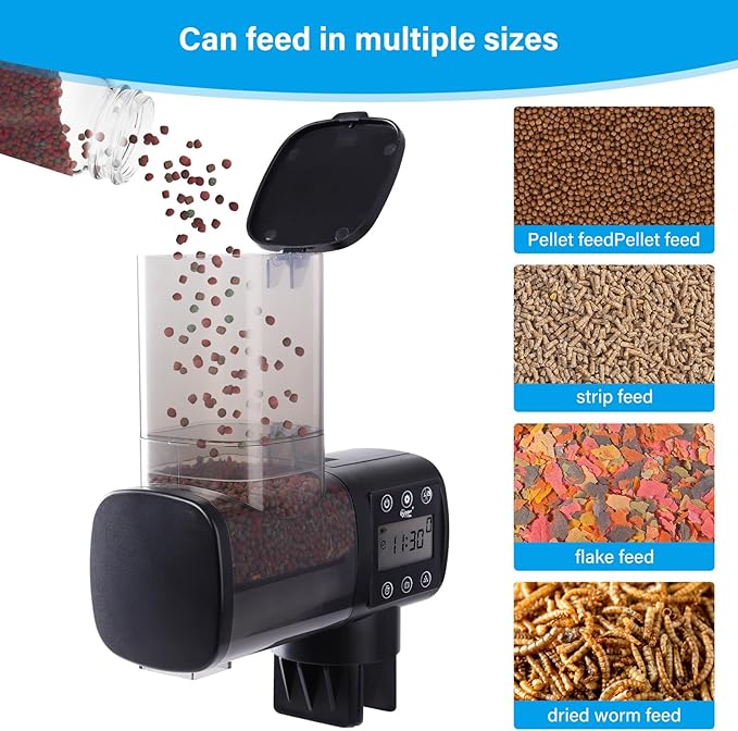 hygger Automatic Fish Feeder for Aquarium: Auto Fish Food Dispenser with Timer,quantitative and Fixed-Point Feeding System for Betta Turtle Small Tank - Aquarium Vacation Feeder with 3 AAA Batteries