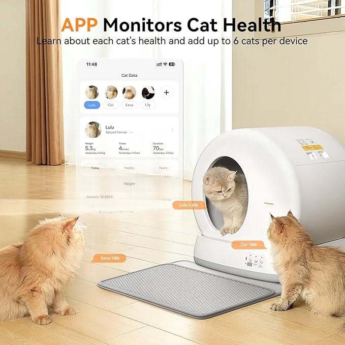 MeoWant Self Cleaning Cat Litter Box, Large Capacity Automatic Cat Litter Box with Integrated Safety Sensors, APP Control, Odor-Free for Multi Cats with Mat & Liner