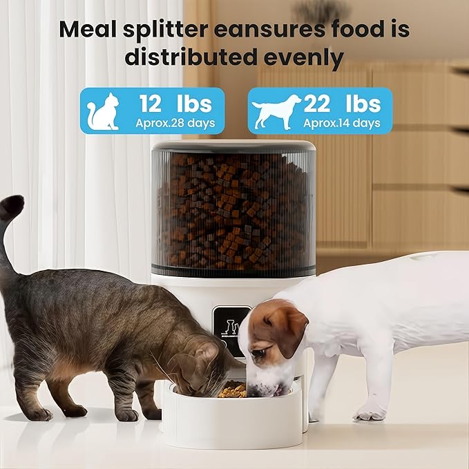 Automatic Cat Feeders - Timed Pet Feeder for Cats and Dogs with Dry Food Dispenser, APP Control Smart, 4L Grain Storage Bucket, Dual Power Supply, Programmable Portion Control (Black Visible)