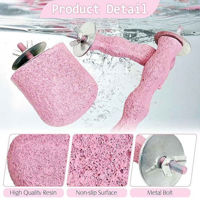 PINVNBY 5 Pack Bird Perch Resin Bird Beak Grinding Stone Parrot Cage Stand Platform Foot Claws Trimmer Chew Toy Cage Accessories for Budgie Cockatiel Conure Lovebird Finch (Pink)