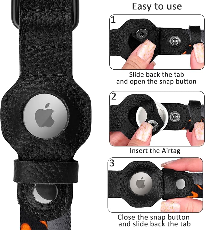 AirTag Dog Collar with Metal Buckle - Printed Nylon Soft Leather Dog Collar with Apple AirTag Holder - Secure Tracking GPS Pet Collars for Girl Boy Small Large Dogs (L, 17"-21" Neck Fit, Hawaii)