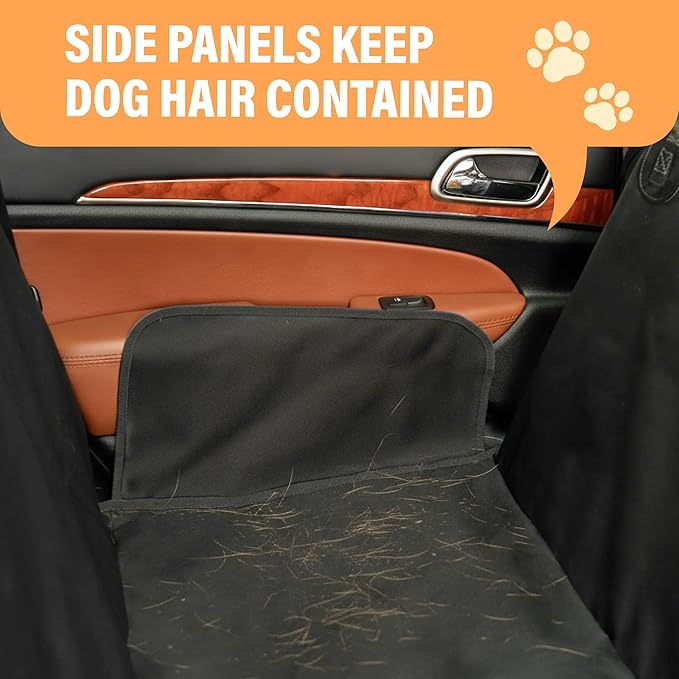 Active Pets Waterproof Hammock Standard Car Seat Cover, Fits Sedans Hatchbacks Crossovers Coupes Compact Vehicles, Secure Convertible Travel Bed Protects Backseat Cargo from Dogs, Black w/Orange Trim