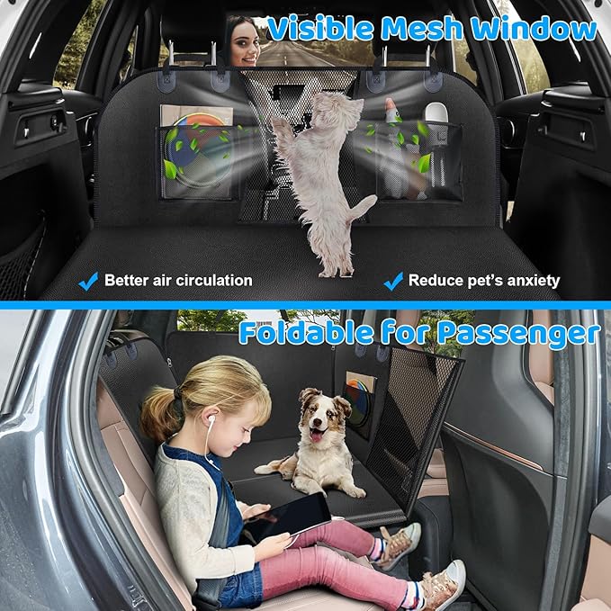 URPOWER PU Leather Back Seat Extender for Dogs – Hard Bottom Dog Car Seat Cover Holds 550 lbs, Anti-Scratch & Waterproof Dog Hammock for Cars, SUVs, Dogs Car Bed Pet Backseat Protector