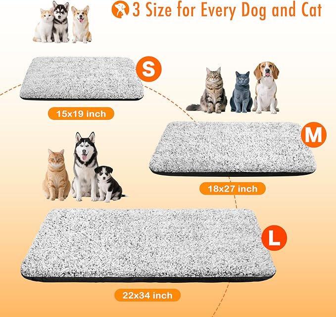 Self Warming Pet Bed for Cats & Dogs, Heated Pet Mat, 2.0 Upgraded Dual-Layer Thermal Foil Heating Pad, Plush Self-Heating Bed for Crate, Floor, with Removable Washable Cover, Non-Slip, Gray, 18"x27"