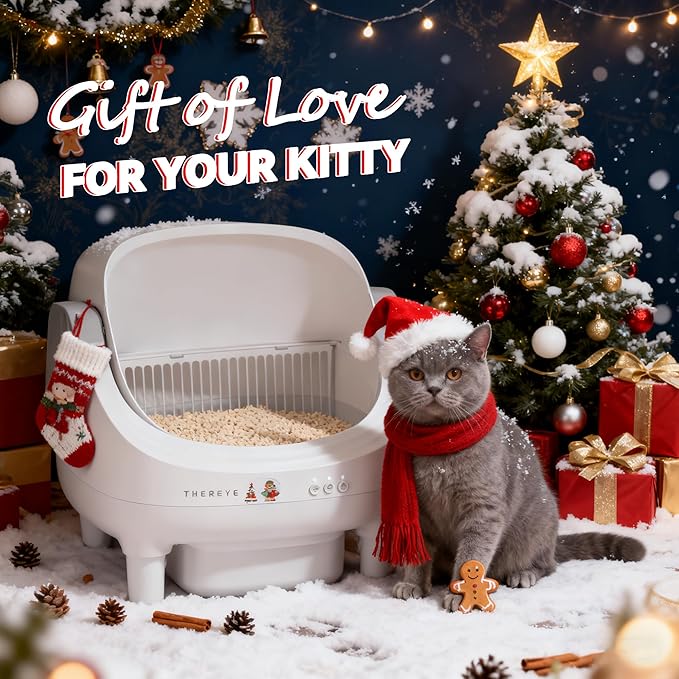 Thereye Self Cleaning Cat Litter Box, Open-Top Automatic Litter Box with APP Control, Safety Sensor and 10L Large Waste Bin, Smart Kitty Litter Boxes with Trash Bags and Mat for Multiple Cats