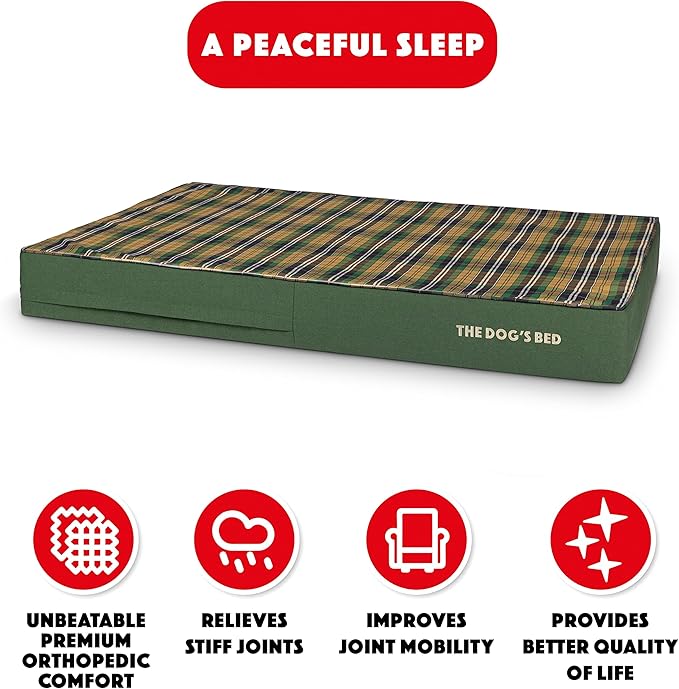 The Dog’s Bed Orthopedic Memory Foam Dog Bed, XXL Green Tartan, Pain Relief for Arthritis, Hip & Elbow Dysplasia, Post Surgery, Lameness, Supportive, Waterproof Washable Cover, Veterinary Approved