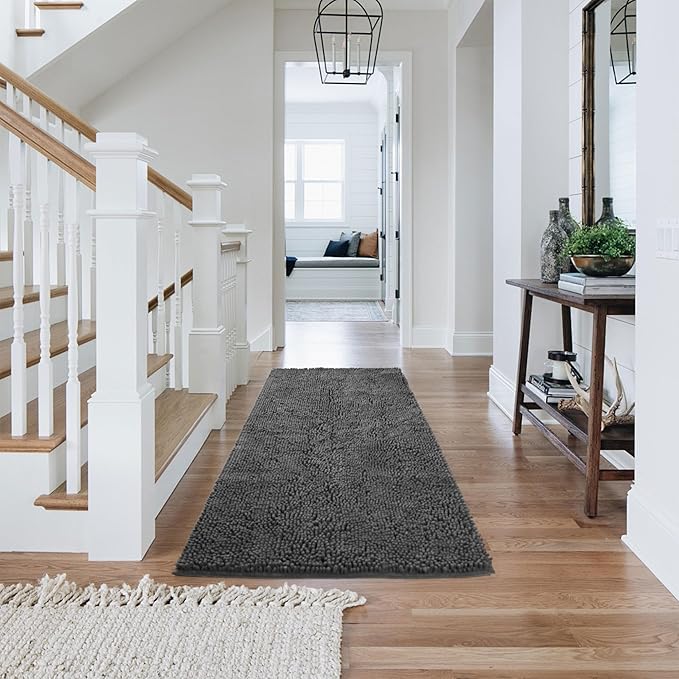 Chenille Absorbent Front Door Mat 72" x 48", Dog Door Mat for Muddy Paws, Trap Dirt Doormat, Mud Mat for Dogs, Washable Non Slip Outdoor Indoor Doormats for Entryway, Grey