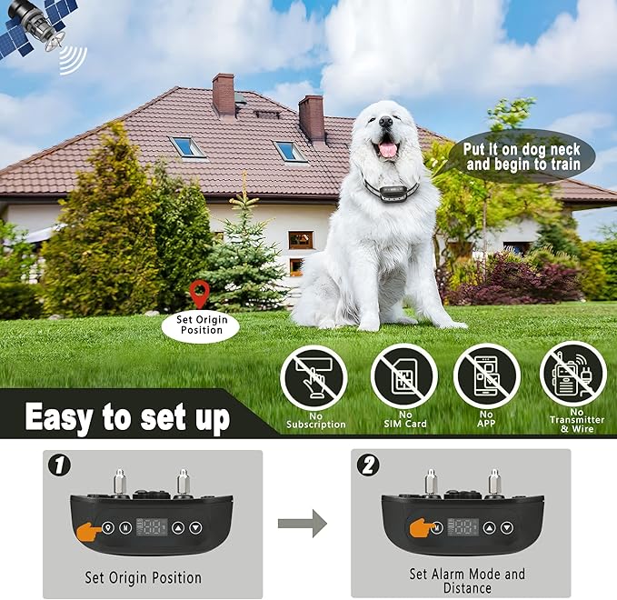 GPS Wireless Dog Fence System, Electric Satellite Technology Pet Containment System by GPS Signal Boundary for Dogs and Pets with Waterproof & Rechargeable Collar Receiver(Black)