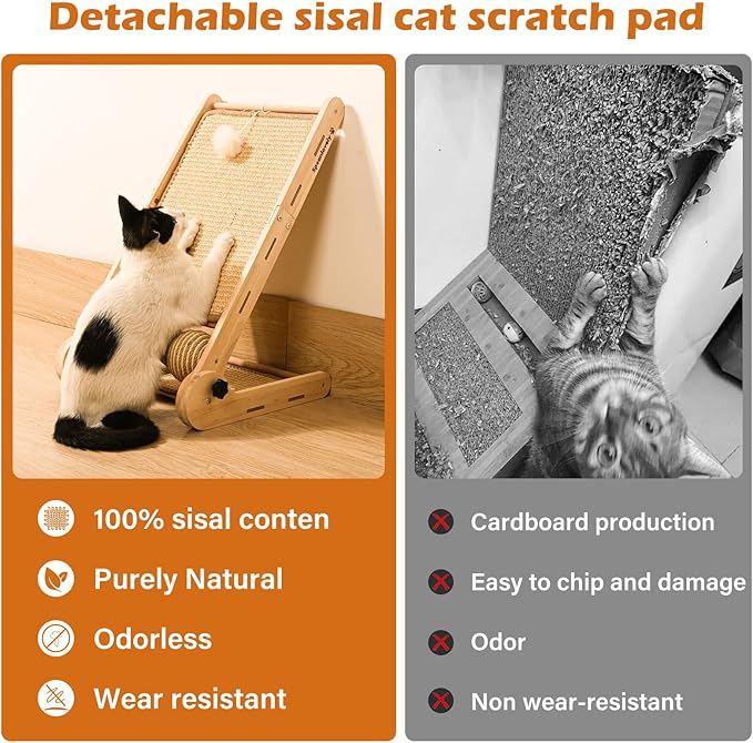 Cat Scratcher, 180°Angles Cat Scratcher, 23.6'' Cat Scratch Pad W/Toy Balls, Cat Scratch Pad for Indoor Cats Kitties, Cats Scratching Board W/Adjustable Shape,2-Sided Sisal Design