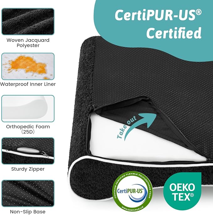 Orthopedic Dog Bed for Extra Large Dogs up to 140 lbs - Removable Washable Cover with Waterproof Lining, Cotton-Polyester Blend Boat-Shaped Lounger Mattress, XL(51x36x8in), Black