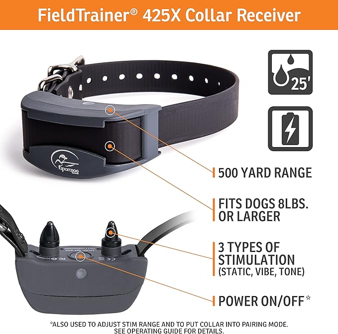 SportDOG Brand FieldTrainer 425X Remote Trainer - 500 Yard Range - Rechargeable Dog Training Collar with Static, Vibrate, and Tone - SD-425X