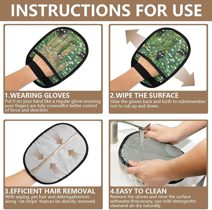 Pet Grooming Gloves Reusable Dog & Cat Hair Remover for Furniture, Car Interiors Multi-Surface Deshedding Tool for Carpets, Bedding & Home Cleaning