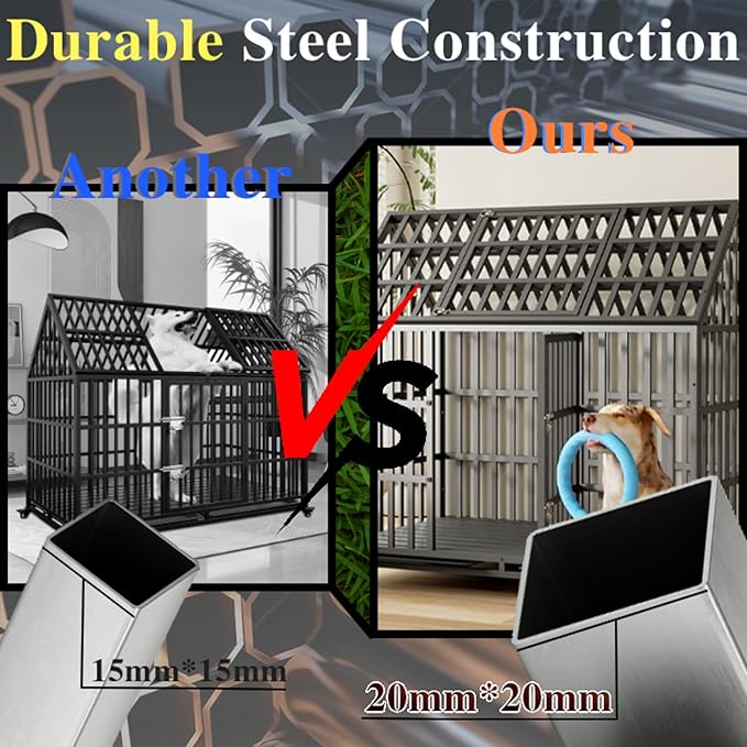 Heavy Duty Dog Crate, ACIDBOLT 52 Inch Indestructible Escape Proof XL Metal Dog Kennel Cage for Large Medium Small Dogs, Indoor High Anxiety Pet Crate with 2 Door, 4 Lockable Wheels and Removable Tray