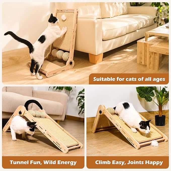 Cat Scratcher, 180°Angles Cat Scratcher, 23.6'' Cat Scratch Pad W/Toy Balls, Cat Scratch Pad for Indoor Cats Kitties, Cats Scratching Board W/Adjustable Shape,2-Sided Sisal Design