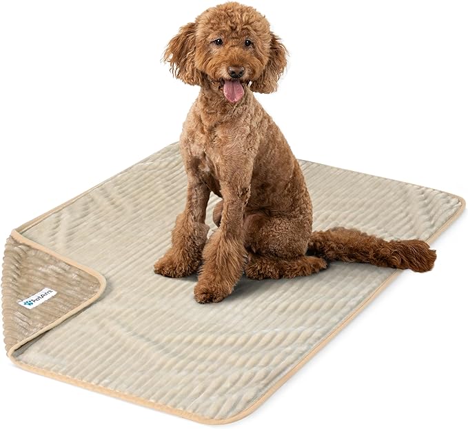 PetAmi Waterproof Dog Blanket, Leakproof Pet Blanket for Small Medium Large Dogs, Reversible Furniture Bed Sofa Couch Cover Protector, Plush Striped Pet Throw for Indoor Cat, 40x60 in, Taupe Beige