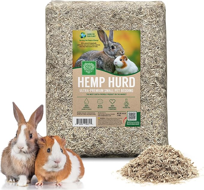 Small Pet Select Hemp HURD Ultra-Premium Small Pet Bedding, Biodegradable Animal Bedding, Eco Friendly Odor Control for Rabbits, Guinea Pigs, Hamsters, and Other Small Animals, 6.6 lb