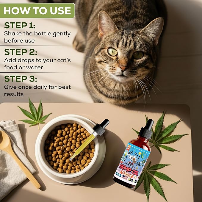 Hemp Oil for Cats - 2FL/60ML Assists Cats with Anxiety, Pain, Stress, Sleep, Arthritis, Seizure Relief - Supports Joint Health - Soothing Treats - Made in USA