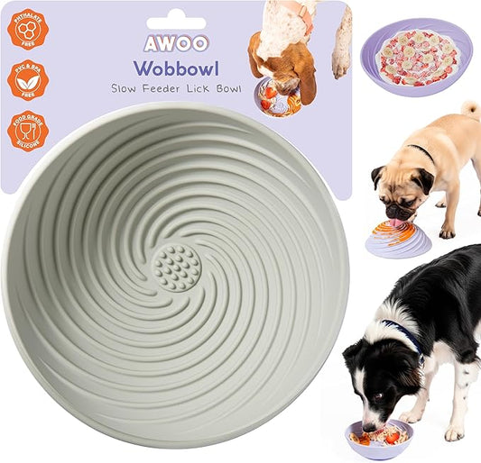 Awoo Wobbowl - Silicone Dog Lick Mat and Slow Feeder Bowl - Dishwasher Safe Pet Dish - Extends Mealtime for Fast Eaters & Reduces Anxiety - for Wet & Dry Food (Sage)