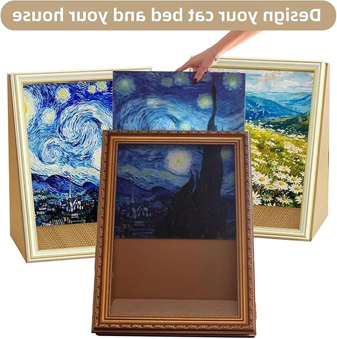 Oil Painting Cat Nest Double-Sided Oil Painting Cat House with Scratcher Vintage Art Picture Frame Cardboard House Easy-to-Assemble Bed Couch Cave Condo