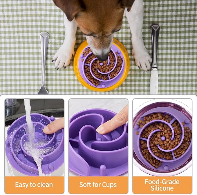 Slow Feeder Dog Bowls Insert, Bestalk Soft Silicone Slow Eating Feeder Insert with Suction Cups for Small, Medium and Large Dogs, Fit into Basic and Elevated Bowls