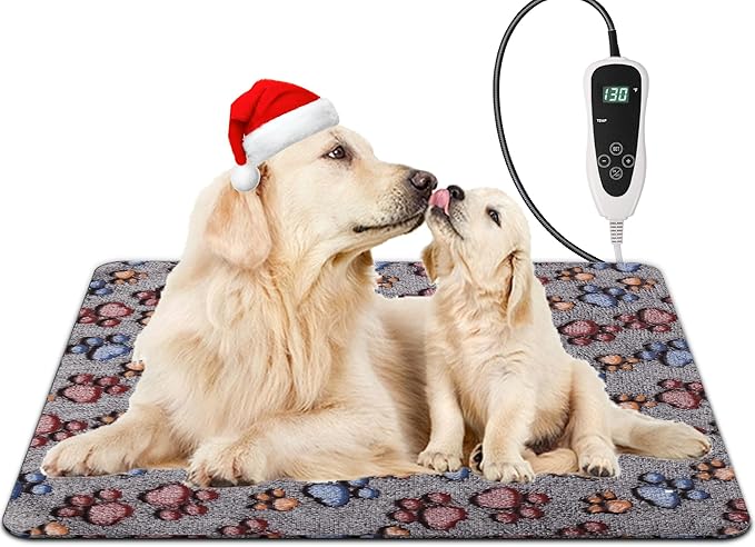 Newget Cat Heating Pad, Large Dog Heating Pad for Arthritis, Heated Dog Warming Pad for Indoor, Pet Heated Pad Blanket with 11 Adjustable Temperature Timer & Chew Resistant Cord (L: 35'' L X 24'' W)
