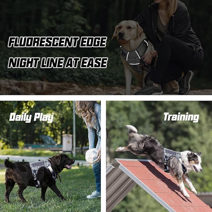 AUROTH Tactical Dog Harness for Large Dogs No Pull Adjustable Pet Harness Reflective K23 Working Training Easy Control Pet Vest Military Service Dog Harnesses