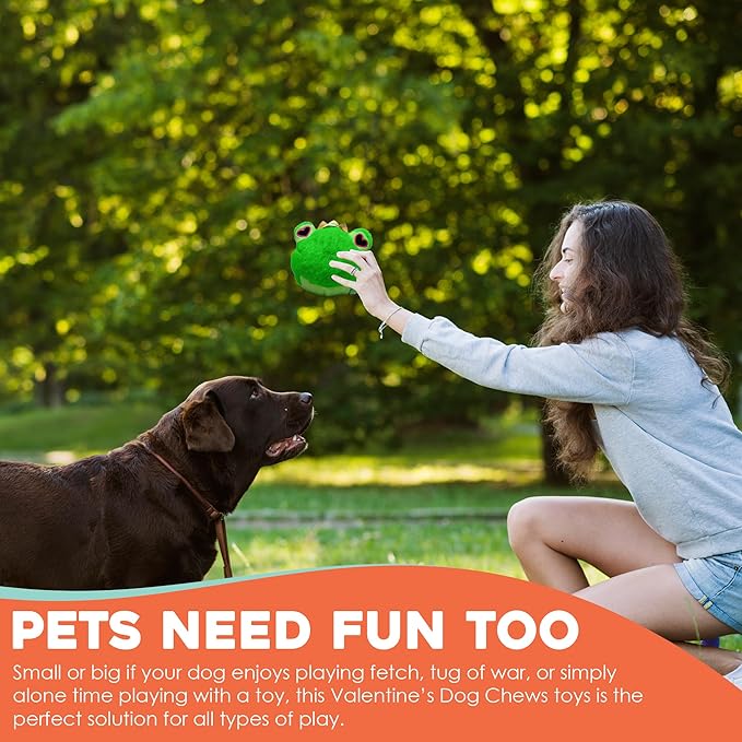 Flourish Pets 2 in 1 Multi-Layer Chew Toy for Active Dogs | Non-Toxic BPA Free Double Stitched Soft Fabric Exterior Dog Toys | Long-Lasting Dog Plush Toys – Love Frog/Love Gorilla 3.5"