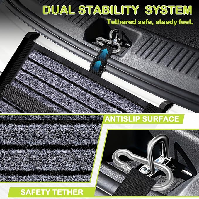 Dog Ramp for Car, SUV & Truck - Portable Pet Ramp Steps with Anti-Slip Ladder Non-Slip Surface, Extra Wide Steps for Large Dog Up to 250LBS, 55" L x 17.3" W Surface for SUV, Truck, Bed, Couch