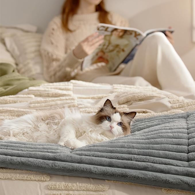 Bedsure Self Warming Cat Bed, Medium Self Heating Dog Crate Pad, Thermal Extra Warm Puppy Mat Indoor, Non-Slip & Washable, Not Electric, 30" x 20", Grey