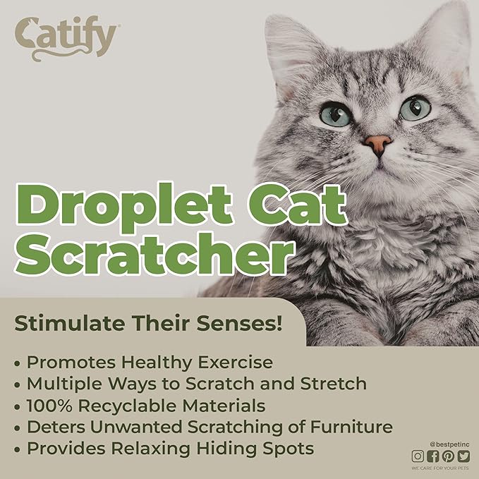 Best Pet Supplies Catify Cat Scratcher, Fun Interactive Scratchers, Posts, Poles, Claw Safe, Furniture Saver Indoor Play Support Natural Cat Behaviors Heavy Duty - Droplet