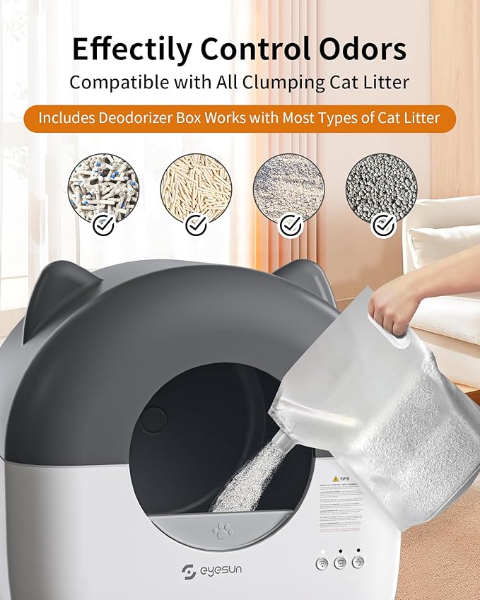 Self Cleaning Litter Box,76L Automatic Cat Litter Box Self Cleaning with APP Control,Low Noise,Safety Protection,Roll Garbage Bags,Deodorizer and Cleaning Brush for Multiple Cats,Xmas