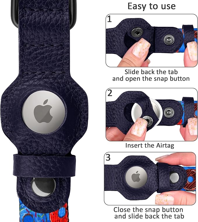 AirTag Dog Collar with Metal Buckle - Printed Nylon Soft Leather Dog Collar with Apple AirTag Holder - Secure Tracking GPS Pet Collars for Girl Boy Small Large Dogs (L, 17"-21" Neck Fit, Donuts)