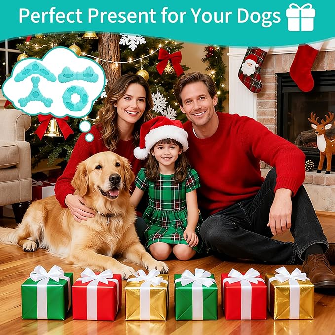 Dog Chew Toys for Aggressive Chewers, 4 Pack Natural Rubber Dog Toys,Teething Toys for Puppies, Soft Durable Interactive Chew Toy for Puppy Teeth Cleaning and Gum Massage(Blue)