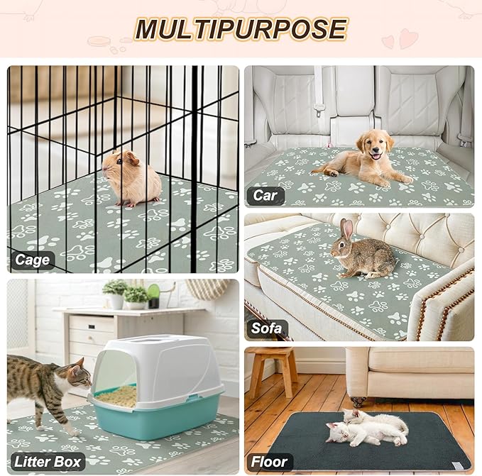 BEAUTYZOO 2 Pack Guinea Pig Cage Liners, Washable Reversible Fleece Guinea Pig Bedding, Waterproof Super Absorbent Pee Pads for Small Animals Rabbit Hamster Bunny - 24"x47" Grey