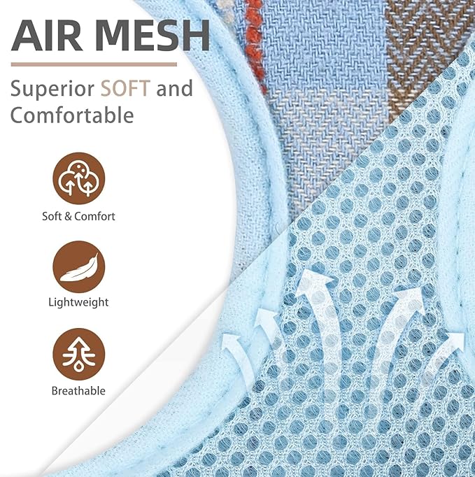 PUPTECK Soft Mesh Dog Harness and Leash Set Pet Puppy Cat Comfort Padded Vest No Pull Harnesses, Blue&Brown, XL