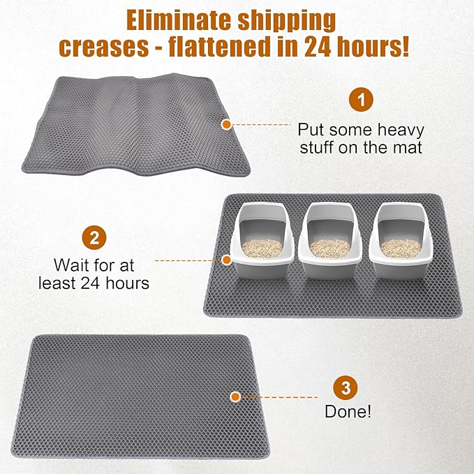 XL Cat Litter Mat - 45"x32" Extra Large, Honeycomb Double Layer Traps Litter, Washable & Urine Proof, Non-Toxic EVA for Multi-Cat Homes (Grey)