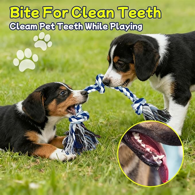 Rocfish [3 Pack] Puppy Dog Rope Toys, 17.8 in 3 Knots Chew Toy for Small Medium Dogs, Heavy Duty Puppy Rope Toy, Natural Cotton Pull Toy for Tug of War and Teeth Cleaning