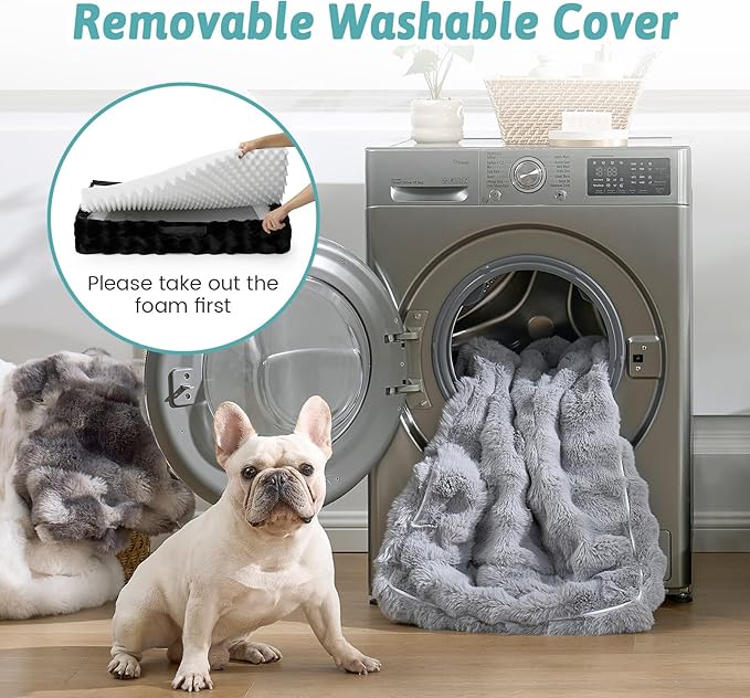 Orthopedic Dog Bed for Extra Large Dog, Soft and Warm Faux Fur Sofa for Giant Pet Up to 150 lbs, Foam Bolster Anti-Slip Couch with Washable Removable Cover, XXL 48x35x8 inch, Black